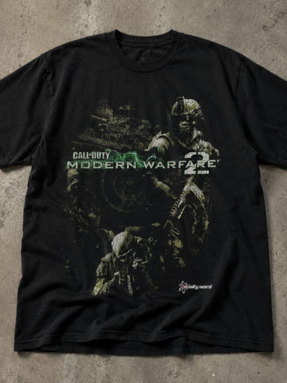 Gildan Black Tee with Green-Accented Modern Warfare II Graphic
